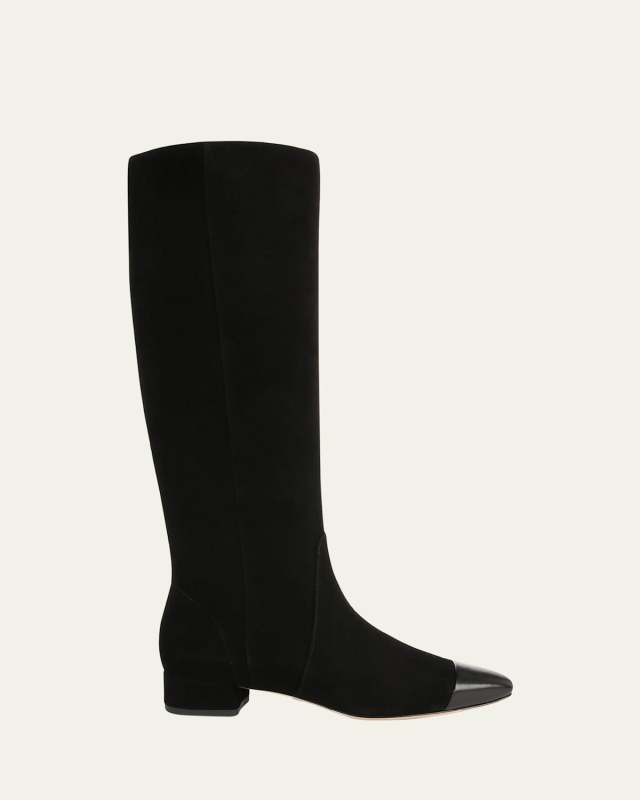Cecile Suede Cap-Toe Knee Boots